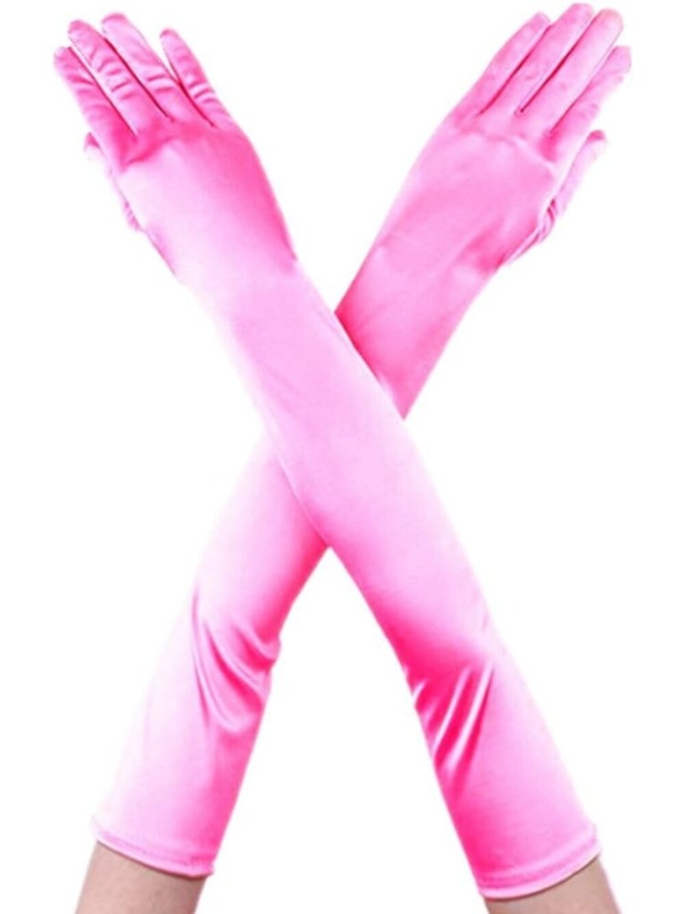 Women's Pink Finger Mittens Over Elbow Long Classic Evening Satin Opera Gloves